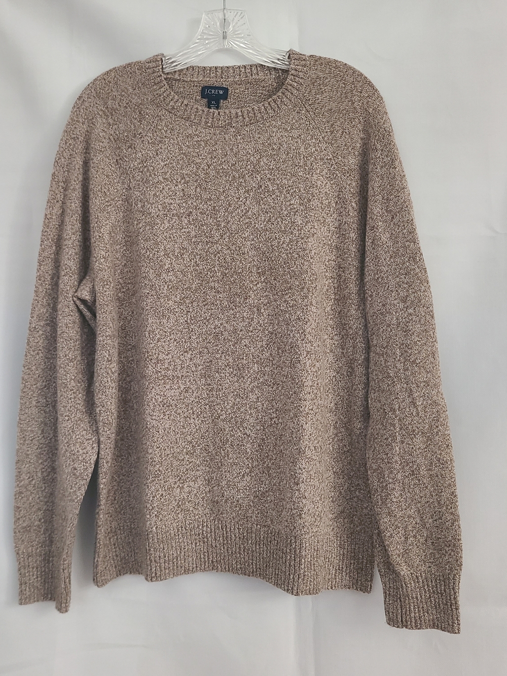 J Crew Factory Men XL Marled Mole Tan Supersoft Lambswool Blend Crewneck Sweater